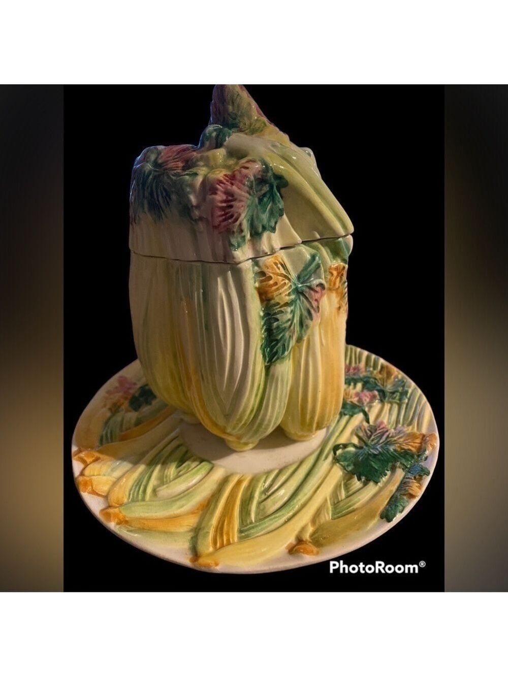 MAJOLICA vegetable gravy bowl with saucer plate made in Italy